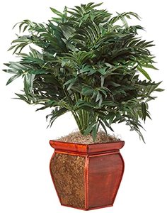 lot 19184 image: Nearly Natural 6718 35in. Double Bamboo Palm with Decorative Planter Silk Plant,Green