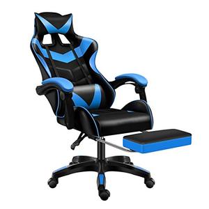 lot 19199 image: Sibosen Gaming Chair Office Chair Computer Chair High Back PU Leather Desk Chair Ergonomic Adjustable Reclining Swivel Game Chair with Footrest Lumbar Support Headrest Armrest (Blue)- Retail $154