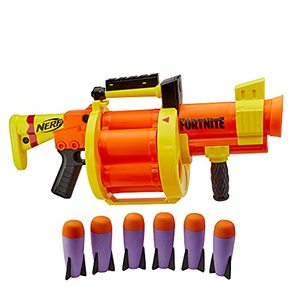 lot 19203 image: NERF Fortnite GL Rocket-Firing Blaster -- 6-Rocket Drum, Pump-to-Fire -- Includes 6 Official Rockets -- for Youth, Teen, Adult
