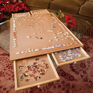 lot 19212 image: Bits and Pieces - The Original Jumbo 1500 pc Wooden Puzzle Plateau-Smooth Fiberboard Work Surface - Four Sliding Drawers Complete This Puzzle Storage System