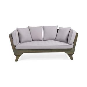 lot 19224 image: Christopher Knight Home 312938 Norman Outdoor Acacia Wood Expandable Daybed with Water Resistant Cushions, Gray and Dark Gray- Retail $466.16