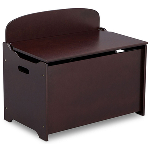 lot 8281 image: Delta Children - Wooden Toy Box Chest Kids Bedroom Nursery Storage Bench - Brown