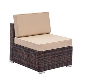 lot 8354 image: Outdoor Single Rattan Patio Chair, Brown Wicker with Beige Cushions