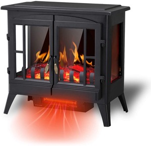 lot 8315 image: Personal Electric Heater with Fake Lightup Fireplace, Black
