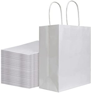 lot 8267 image: White Kraft Paper Bags Handles 8x4.75x10 394 Customizable Sacks Uncoated