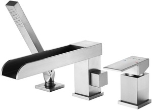 lot 8273 image: Wowkk Waterfall Roman Tub Faucets Deck Mount Brushed Nickel Bathtub Faucets Brass Tub Filler Bathroom Faucets with Hand Shower - Retail$239.99