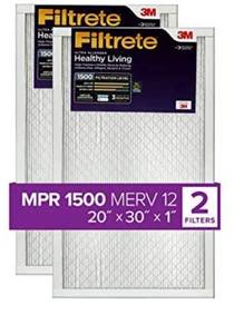 lot 68302 image: Filtrete 20x30x1, AC Furnace Air Filter, MPR 1500, Healthy Living Ultra Allergen, 2-Pack (exact dimensions 19.81 x 29.81 x 0.78) open box