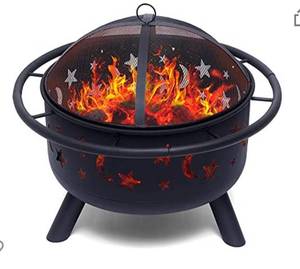 lot 68310 image: 30 Fire Pit Outdoor Wood Burning Fire Pits Steel BBQ Grill Wood Burning Outdoor Fireplace Garden Beaches Camping open box