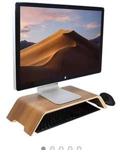 lot 68314 image: HumanCentric Wood Monitor Stand and Computer Riser for Desk (Black Walnut)  Wooden Shelf Stand