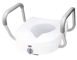 lot 68317 image: Carex E-Z Lock Raised Toilet Seat with Handles - 5 Inch Toilet Seat Riser with Arms - Fits Most Toilets open box