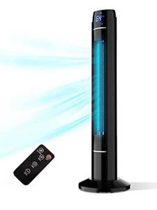 lot 68327 image: Uthfy 36Oscillating Tower Fan with Remote, 15H Timer and Nightime Setting,Electric Cooling Quiet Tower Fan Standing Floor Bladeless Fan with LED Display,Portable for Bedroom,Office,Home (Black) open box