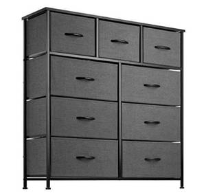 lot 68331 image: 9 Drawer Dresser Organizer Fabric Storage Chest, steel frame, wood top. OPEN BOX
