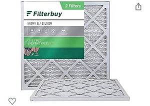 lot 68338 image: Filterbuy 16x16x1 Air Filter MERV 8, Pleated HVAC AC Furnace Filters (2-Pack, Silver) open box