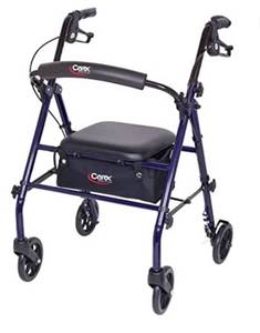 lot 68367 image: Carex Steel Rollator Walker with Seat and Wheels - Rolling Walker for Seniors - Walker Supports 350lbs, Foldable, For Those 50 to 61 open box