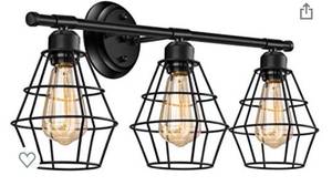 lot 68382 image: Industrial Bathroom Vanity Light 3 Lights, Elibbren Vintage Matte Black Wall Sconce with Caged, E26 Base Farmhouse Bathroom Wall Light Fixture for Bathroom Vanity Mirror Cabinets Dressing Table open box