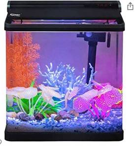 lot 68385 image: Hygger Small Betta Fish Tank with LED Lighting, 4 Gallon Desktop Aquarium Starter Kit with Lid, Filter Pump Filter Cartridges for Snail Tropical Fish open box