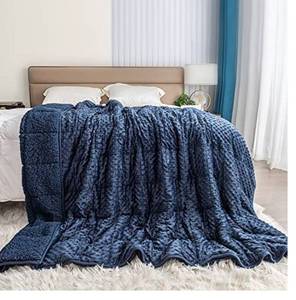lot 68389 image: Sherpa Weighted Blanket 15 lbs for Adult, Cottonblue Luxury Comfy Bedding Blanket with Minky Dot Velvet, Dual Sided Soft Hug Blanket for Sofa Couch Bed Home Decor, Navy Blue factory sealed
