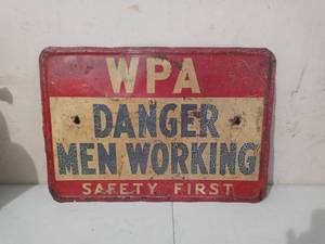 lot 1208 image: Old Rustic Metal Men Working Sign