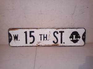 lot 1215 image: Lions W 15th St Enamel Raised Lettering Sign