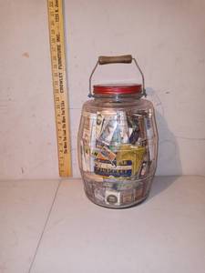 lot 1248 image: Vintage Armours Star Pigs Feet Jar Full Of Vintage Matches,Pens And Other Knick Knacks