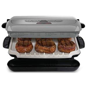 lot 8477 image: George Foreman Evolve Grill With Waffle Plates And Ceramic Grill Plates - Platinum