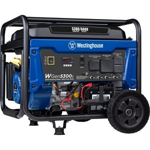 lot 8544 image: Westinghouse WGen5300s Storm Portable Generator with Electric Start and 120240 Volt Selector 5300 Rated 6600 Peak Watts Gas Powered, CARB Compliant, RV and Transfer Switch Ready - Retail$974.50