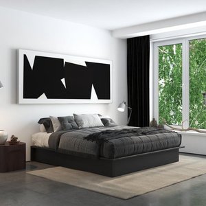 lot 8587 image: DHP Maven Upholstered Platform Bed, King Size Frame, Black Faux Leather - Retail $289.99