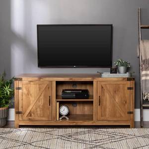 lot 8589 image: Walker Edison 58 Barn Door Farmhouse TV Stand in Barnwood - Retail $219.99