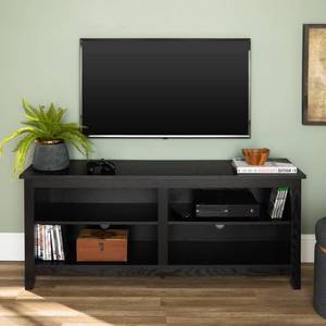lot 8590 image: Walker Edison - Modern Wood Open Storage TV Stand for Most TVs up to 65 - Black - Retail $169.99