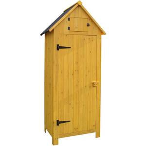 lot 8591 image: Hanover 1.7 ft. x 2.5 ft. x 5.8 ft. Yellow Outdoor Wooden Storage Shed, Brown - Retail$249.00