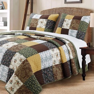 lot 8451 image: Cozy Line Andy Patchwork 3 Piece Reversible Cotton Quilt Set- Retail$102.29