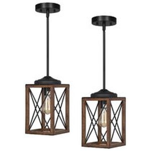 lot 8528 image: Box Lantern Pendant Lights, Set of Two