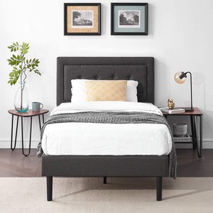 lot 8551 image: Vecelo Upholstered Platform Bed Frame Twin, Black