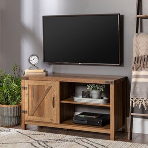 lot 8585 image: 44 Rustic Farmhouse TV Stand - Rustic Oak - Retail $219.99