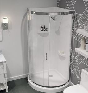 lot 8541 image: Ove 36 Chrome Corner Shower Kit with Base and Walls- Retail-$1,200.00