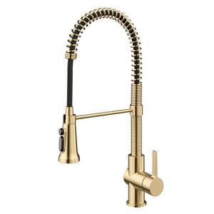 lot 42 image: KRAUS Britt 2-in-1 Commercial Style Pull-Down Single Handle Water Filter Kitchen Faucet in Brushed Gold