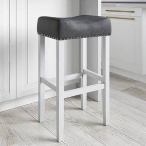 lot 711 image: Nathan James Hylie Nailhead Wood Pub-Height Counter Bar Stool 29 Dark Gray Fabric Cushion White Finish