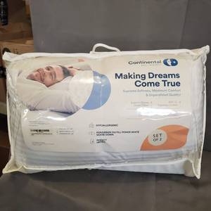 lot 747 image: CONTINENTAL BEDDING SP100 DOWN PILLOW QUEEN SIZE