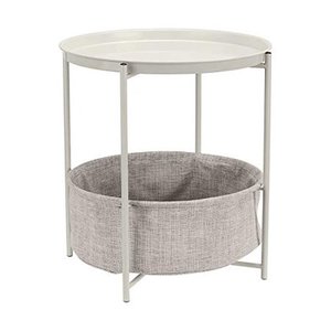 lot 748 image: Basics Round Storage End Table - White with Heather Grey Fabric