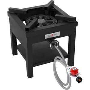 lot 769 image: GasOne Square Heavy Duty Single Burner Outdoor Stove Propane Gas Cooker with Adjustable 0-30Psi Regulator Gauge & Steel Braided Hose for Home Brewing, Turkey Fry, Maple Syrup Prep