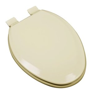 lot 777 image: BathDecor Premium Almond Molded Elongated Wood Toilet Seat with Adjustable Release N Clean Hinge and OSG