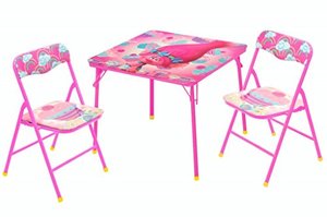 lot 846 image: Idea Nuova DreamWorks Trolls 3 Piece Childrens Activity Square Table and Chair Set, Ages 3