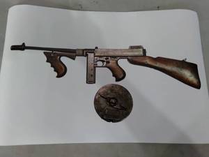 lot 3412 image: Photo Of Thompson Submachine Gun Calibre .45 Automatic Cartridge