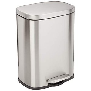 lot 3419 image: Basics Rectangular, Stainless Steel, Soft-Close, Step Trash Can - 12 Liter  3.2 Gallon, Satin Nickel