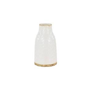 lot 3421 image: 12 x 7 Round White Ceramic Vase with Chevron Pattern - Olivia & May