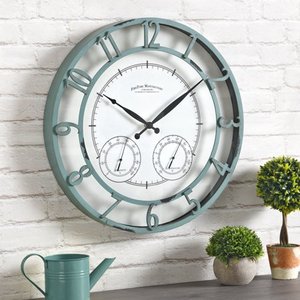 lot 3437 image: FirsTime & Co.� Laguna Farmhouse Outdoor Clock, Aged Teal, 18 x 2 x 18 in