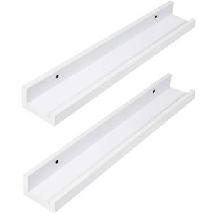 lot 3520 image: Greenco Wall Mounted Photo Ledge Floating Shelves White, 24 Inch- Set of 2