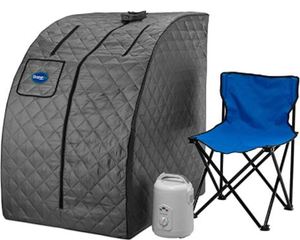 lot 810 image: Durasage Lightweight Portable Personal Steam Sauna Spa for Relaxation at Home, 60 Minute Timer, 800 Watt Steam Generator, Chair Included - Gray