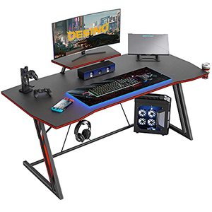 lot 48704 image: DESINO Gaming Desk 40 inch PC Computer Desk, Home Office Desk Gaming Table Z Shaped Gamer Workstation with Cup Holder and Headphone Hook, Black