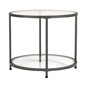 lot 48720 image: Studio Designs Home Camber Round Side Table End Table Glass Coffee Table In Pewter With Clear Glass, 71004